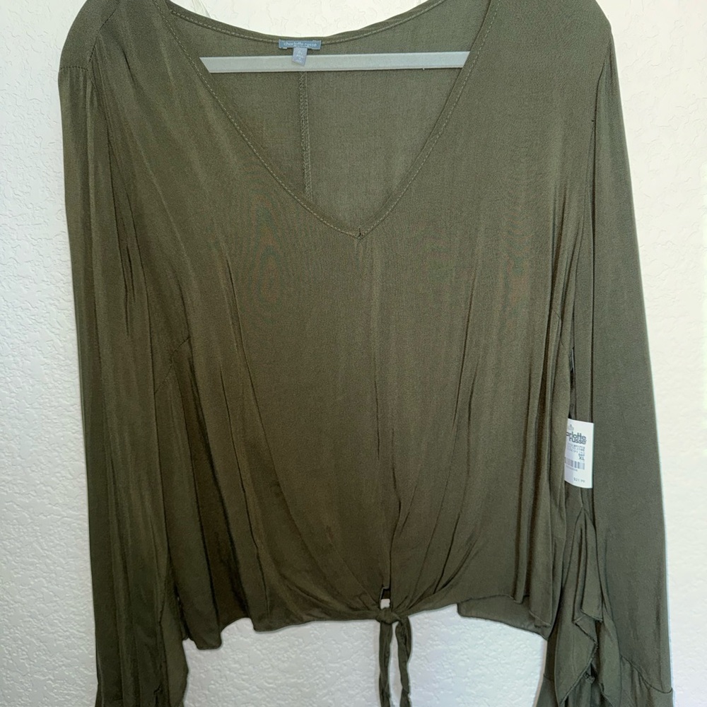 Charlotte Russe Olive V-Neck Blouse